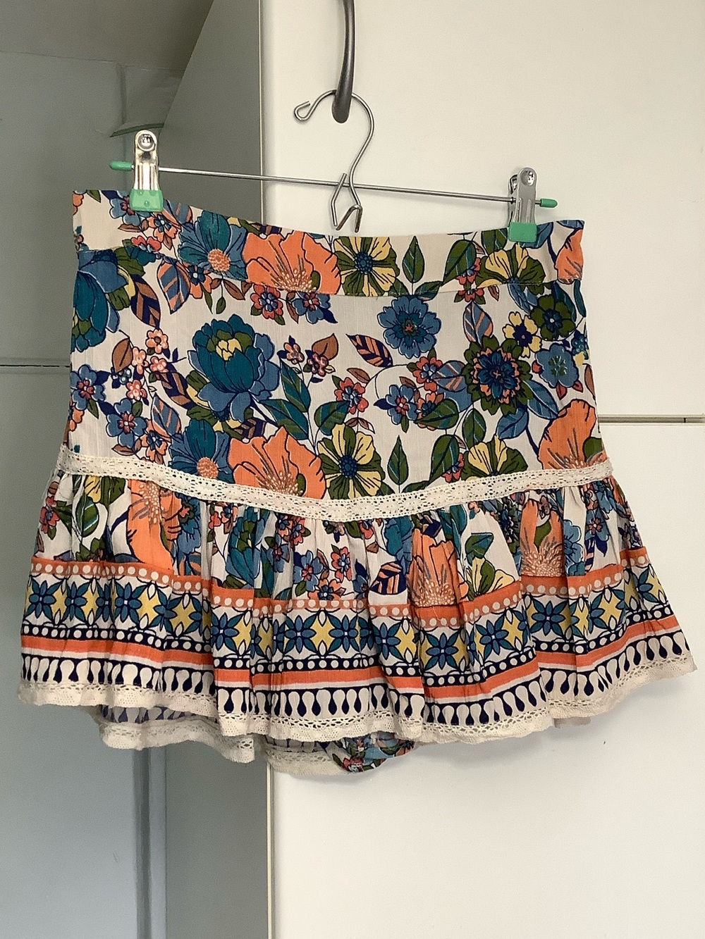 Angie Floral Ruffle Mini Skort in Coral, Teal & Navy